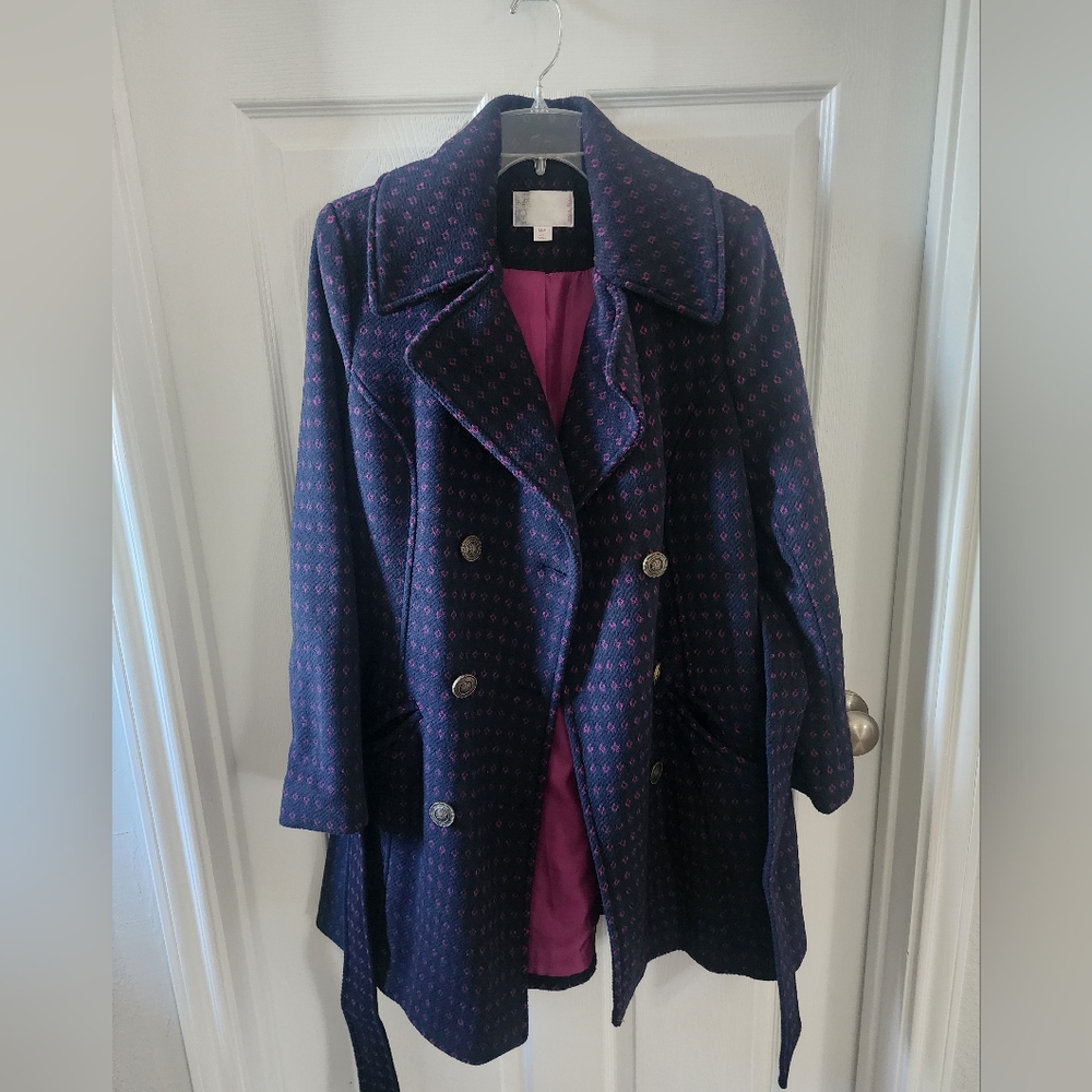 Xhilaration Navy Double-Breasted Wool Blend Trench Coat